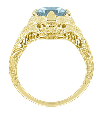 Art Deco 1.25 Carat Aquamarine Engraved Filigree Engagement Ring in 14 Karat Yellow Gold - alternate view