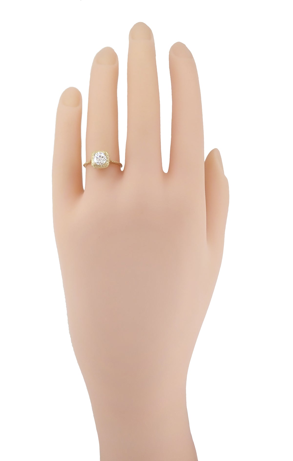 Filigree Scrolls Vintage Engraved 3/4 Carat Diamond Art Deco Engagement Ring in 14 Karat Yellow Gold - Item: R183Y1D-LC - Image: 6