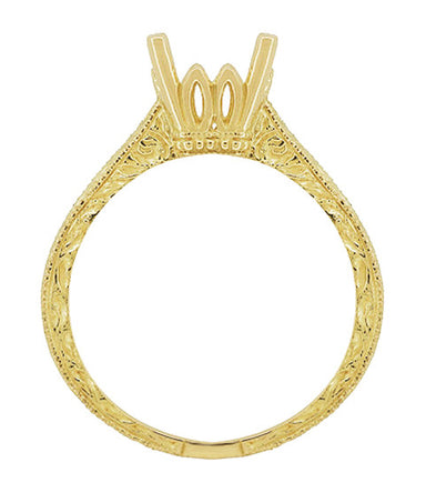Yellow Gold Art Deco 3/4 Carat Crown Scrolls Filigree Engagement Ring Setting - alternate view