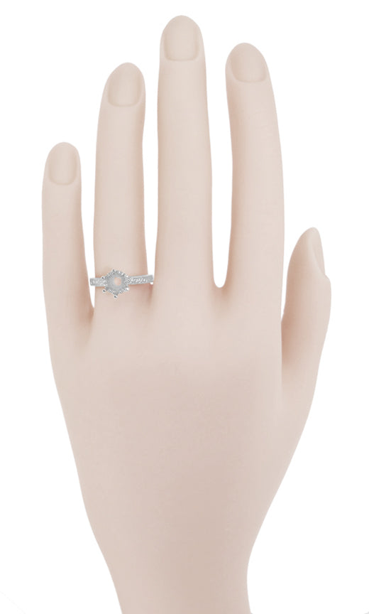 Art Deco 1 Carat Crown Filigree Scrolls Engagement Ring Setting in White Gold - 6.5mm Round Mount - Item: R199W1K14 - Image: 5