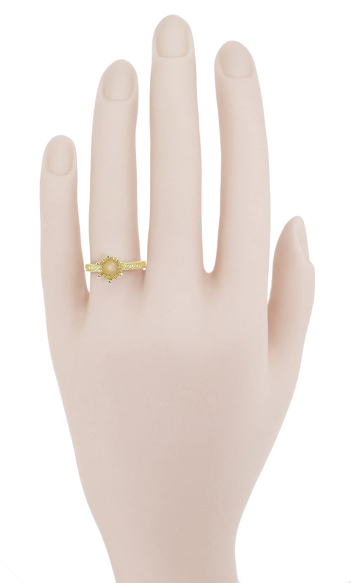 Art Deco Yellow Gold 1 Carat Crown Filigree Scrolls Engagement Ring Setting - 14K or 18K - Item: R199Y1K14 - Image: 6