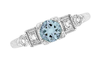 Art Deco 3/4 Carat Aquamarine and Diamond Vintage Style Engagement Ring in Platinum - alternate view