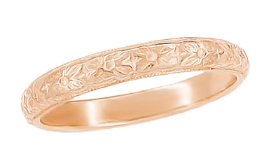 Hand Engraved Rose Gold Pansy Flowers Vintage Wedding Band - R209R
