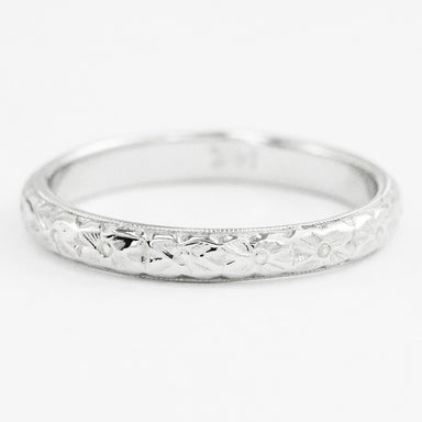 Antique Style Art Deco Dogwood Flowers Wedding Band in 18K or 14K White Gold - alternate view