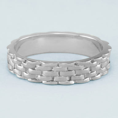 Mid Century Modern Platinum Basket Weave Wedding Ring - 4mm Wide - alternate view