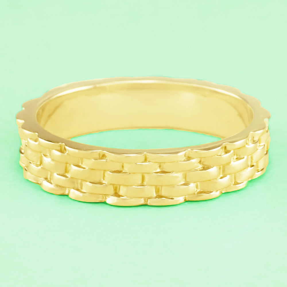 Yellow Gold Vintage Basket Weave Wedding Band - 1960s Wedding Ring - R271Y