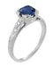 Art Deco Sapphire and Diamonds Engraved Engagement Ring in 18 Karat White Gold