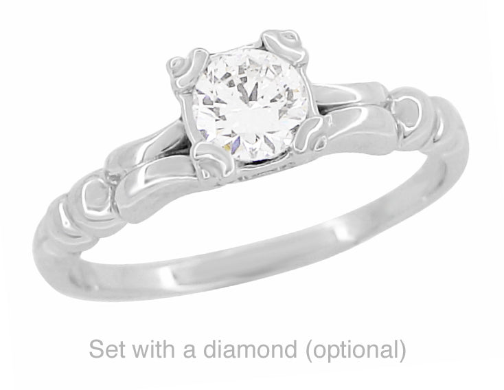 R295P Platinum 1950s Fishtail Vintage Engagement Ring Setting Set with a Diamond (optional)