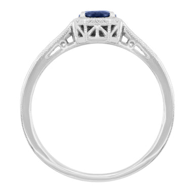 Art Deco Filigree Sapphire and Diamond Platinum Engagement Ring - alternate view