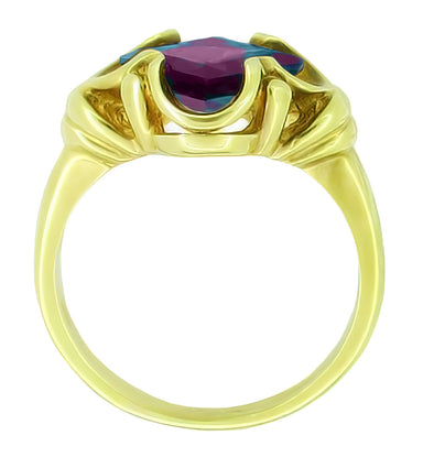 Victorian Waves Yellow Gold East to West Square Alexandrite Ring - alternate view