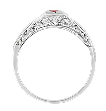 Art Deco Windsails Filigree Ruby Ring in 14K White Gold - Item: R345 - Image: 2