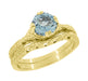 Art Deco Yellow Gold Filigree Flowers & Wheat Engraved Aquamarine Solitaire Engagement Ring
