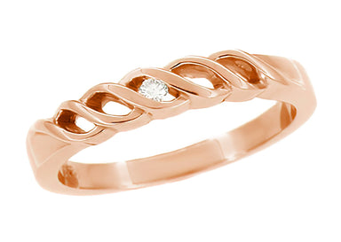 1980's Vintage Style Rose Gold Open Scrolls Single Diamond Wedding Ring