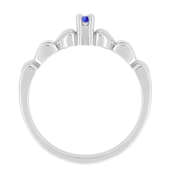 1950's Retro Moderne Hearts Blue Sapphire Promise Ring in White Gold - 10K or 14K - Item: R379WS10 - Image: 2
