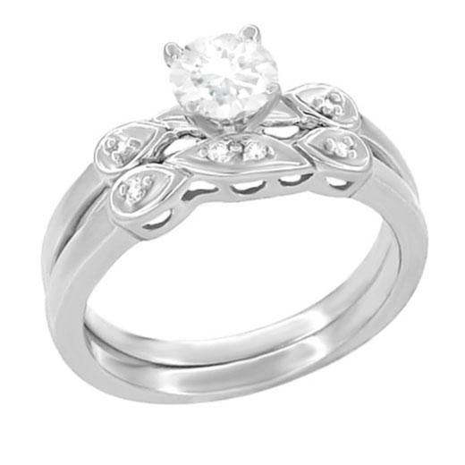 1950's Retro Moderne 1/4 Carat Diamond Engagement Ring and Wedding Band Bridal Set in Platinum - Item: R380PS - Image: 2