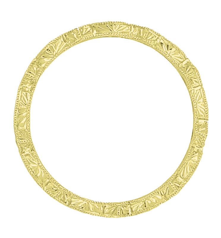 Art Deco Sculptural 14 Karat Yellow Gold Hand Carved Eternity Diamond Wedding Ring - Item: R458Y - Image: 2