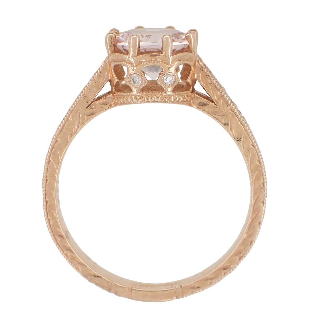 Art Deco Royal Crown Antique Style 1.20 Carat Morganite Engraved Engagement Ring in 14 Karat Rose Gold - Item: R460RM - Image: 2