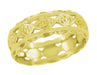 Art Deco Yellow Gold Scalloped Floral Open Filigree Wide Wedding Band - 6.5mm