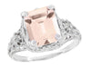 Edwardian Filigree 3 Carat Emerald Cut Morganite Engagement Ring in Platinum