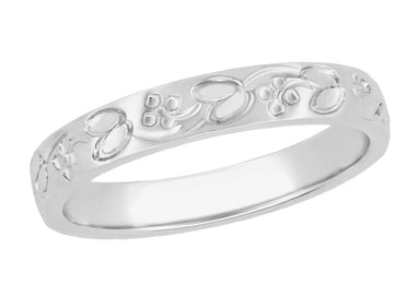 1920s Art Deco Flowers & Leaves Engraved Platinum Vintage Wedding Ring - R626P
