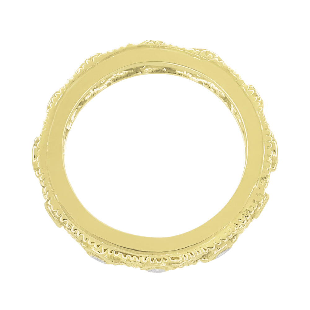 Yellow Gold Windemere Art Deco Filigree Eternity Diamond Wedding Band - Size 6.5 - Item: R629Y - Image: 2