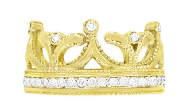Yellow Gold Ashton Royal Crown Ring with Diamonds - 14K or 18K - alternate view