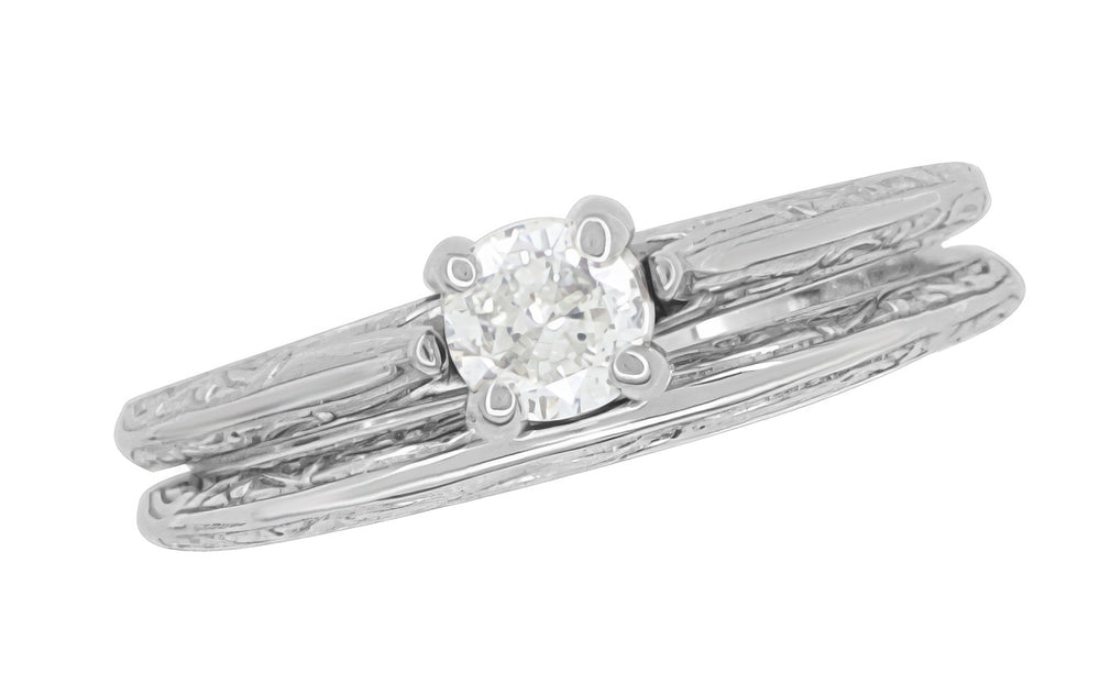 Art Deco Engraved Scrolls Diamond Engagement Ring and Wedding Ring Set in White Gold - Item: R670 - Image: 3
