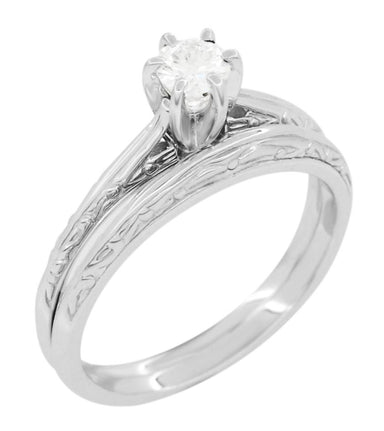 Engraved Scrolls Art Deco Diamond Engagement Ring and Wedding Ring Set in Platinum - alternate view