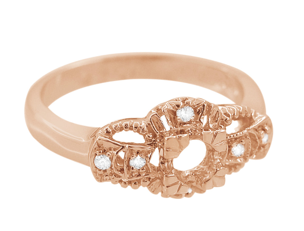Art Deco East to West Rose Gold 1/4 Carat Round Diamond Engagement Ring Setting - Item: R680R - Image: 2