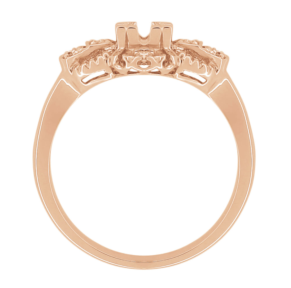 Art Deco East to West Rose Gold 1/4 Carat Round Diamond Engagement Ring Setting - Item: R680R - Image: 3
