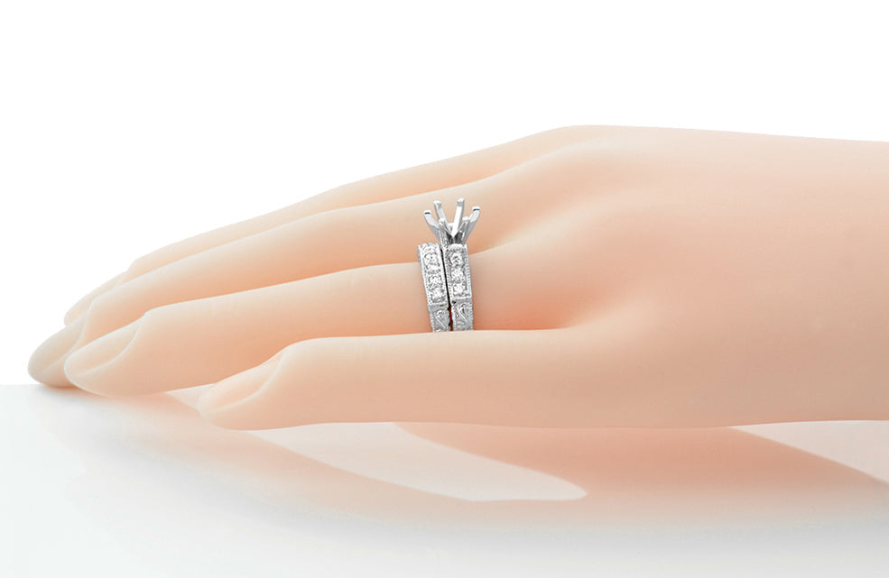 Art Deco Scrolls 1/2 Carat Diamond Engagement Ring Setting and Wedding Ring in Platinum - Item: R723P - Image: 6
