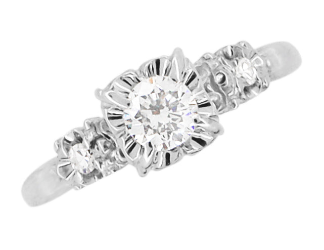 Viviane 1950's Square Set Vintage Diamond Engagement Ring in 14 Karat White Gold - Item: R729 - Image: 2