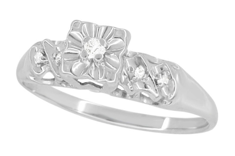 Rylie Mid Century Modern Vintage Diamond Engagement Ring in 14K White Gold - Item: R747 - Image: 2