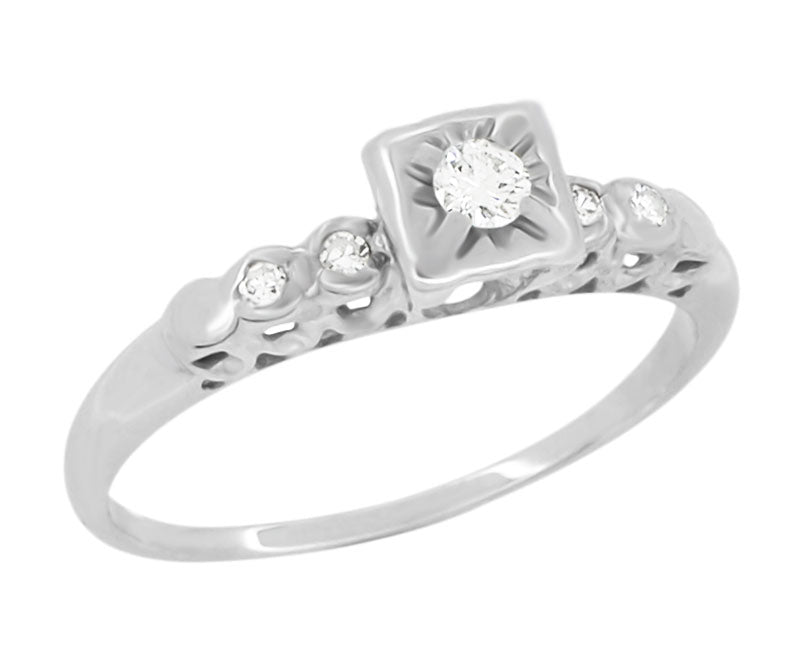 Anabel 1950's Vintage Mid Century Modern Square Halo Engagement Ring in 14 Karat White Gold - Item: R759 - Image: 2