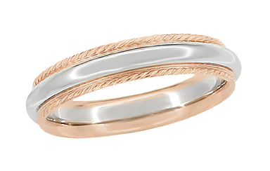 Two-Tone 14 Karat Rose & White Gold Twisted Rope Edge Wedding Ring - 4mm Wide