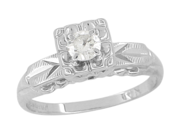 1940's Mid Century Illusion Vintage Solitaire Diamond Engagement Ring in 14 Karat White Gold - Item: R832 - Image: 2