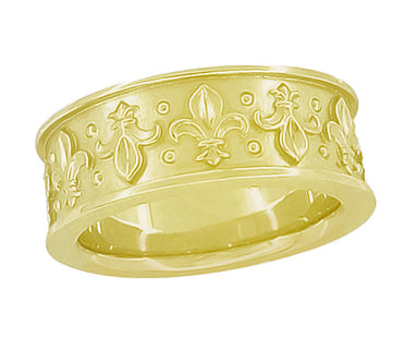 8mm Wide Vintage Fleur-de-Lis Wedding Band Ring Design in 14 Karat Gold - alternate view
