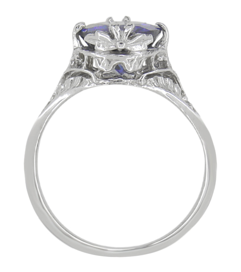 Edwardian Filigree Oval Violet Iolite Ring in 14 Karat White Gold - Item: R843i - Image: 4