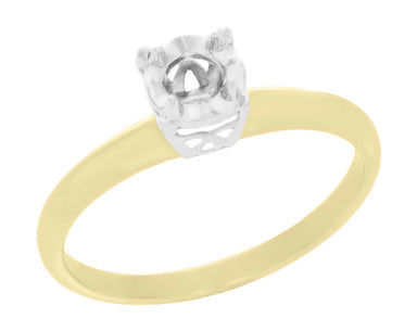 Mixed Metals 14K Yellow and White Gold Vintage Style Illusion Solitaire Ring Setting - for a 0.25, 0.33, 0.50, 0.64 Carat Diamond - alternate view