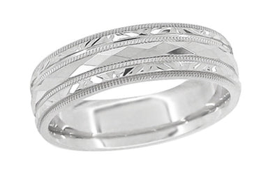 Kaleidoscope and Chevrons 6mm Wide Retro Engraved Wedding Band in White Gold - 14K or 18K - alternate view