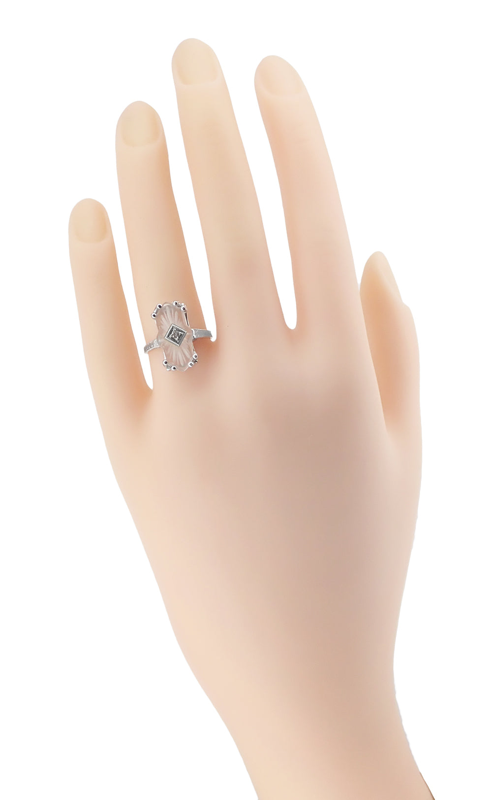 Art Deco Sunburst Crystal and Diamond Ring in 18 Karat White Gold - Item: R920 - Image: 4