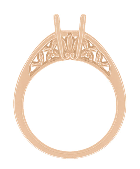 Art Nouveau Flowers & Leaves 14 Karat Rose Gold Filigree Engagement Ring Setting for a 3/4 - 1 Carat Diamond - Item: R988R - Image: 2