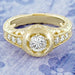 Yellow Gold Art Deco Engraved Scrolls and Flowers 1/2 Carat Filigree Diamond Engagement Ring