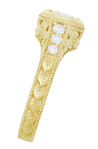 Yellow Gold Art Deco Engraved Scrolls and Flowers 1/2 Carat Filigree Diamond Engagement Ring - alternate view
