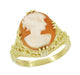 Art Deco Filigree Oval Shell Cameo Ring in 14 Karat Yellow Gold