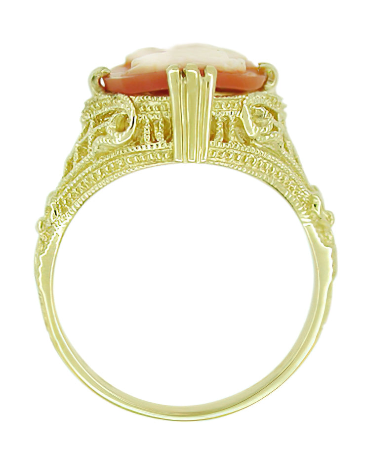 Art Deco Filigree Oval Shell Cameo Ring in 14 Karat Yellow Gold - Item: RV330 - Image: 2