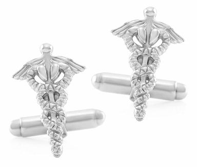 Sterling Silver Doctors Cufflinks - Caduceus staff of the two snakes
