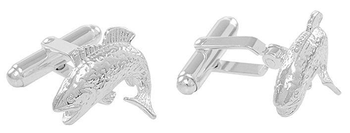 Jumping Bass Fish Cufflinks in Sterling Silver - Item: SCL132 - Image: 2