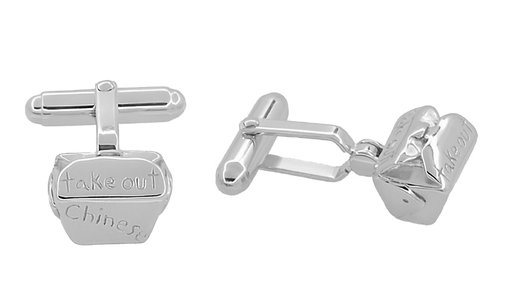 Chinese Take Out Box Cufflinks in Sterling Silver - Item: SCL207 - Image: 2