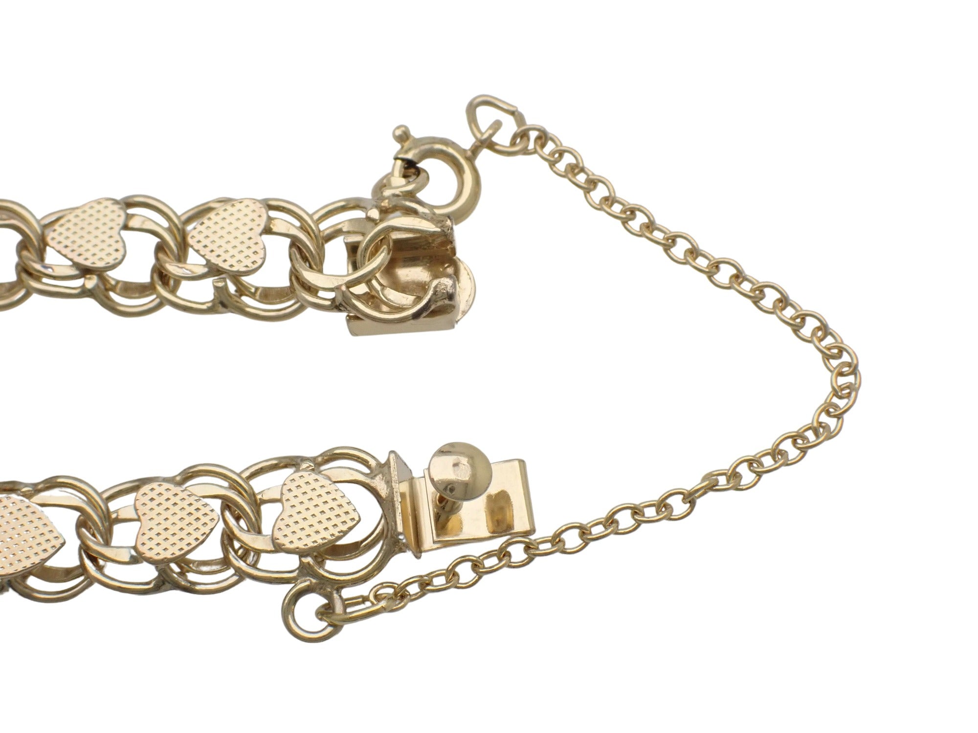 Linked Hearts 1960's Vintage 12K Yellow Gold Filled Double Link Charm Bracelet - 7 Inches - Item: SSBR4 - Image: 4